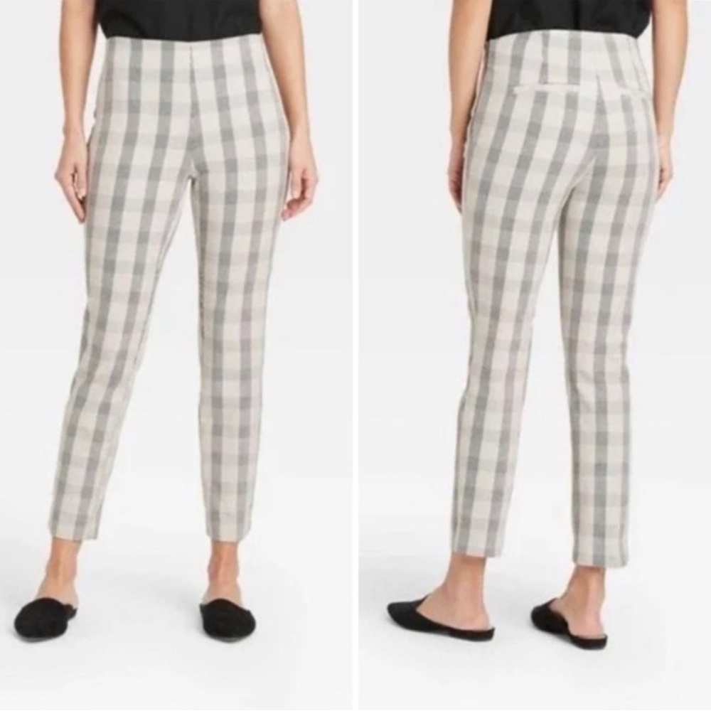 a new day Women's Light Gray Checkered Ankle Pants